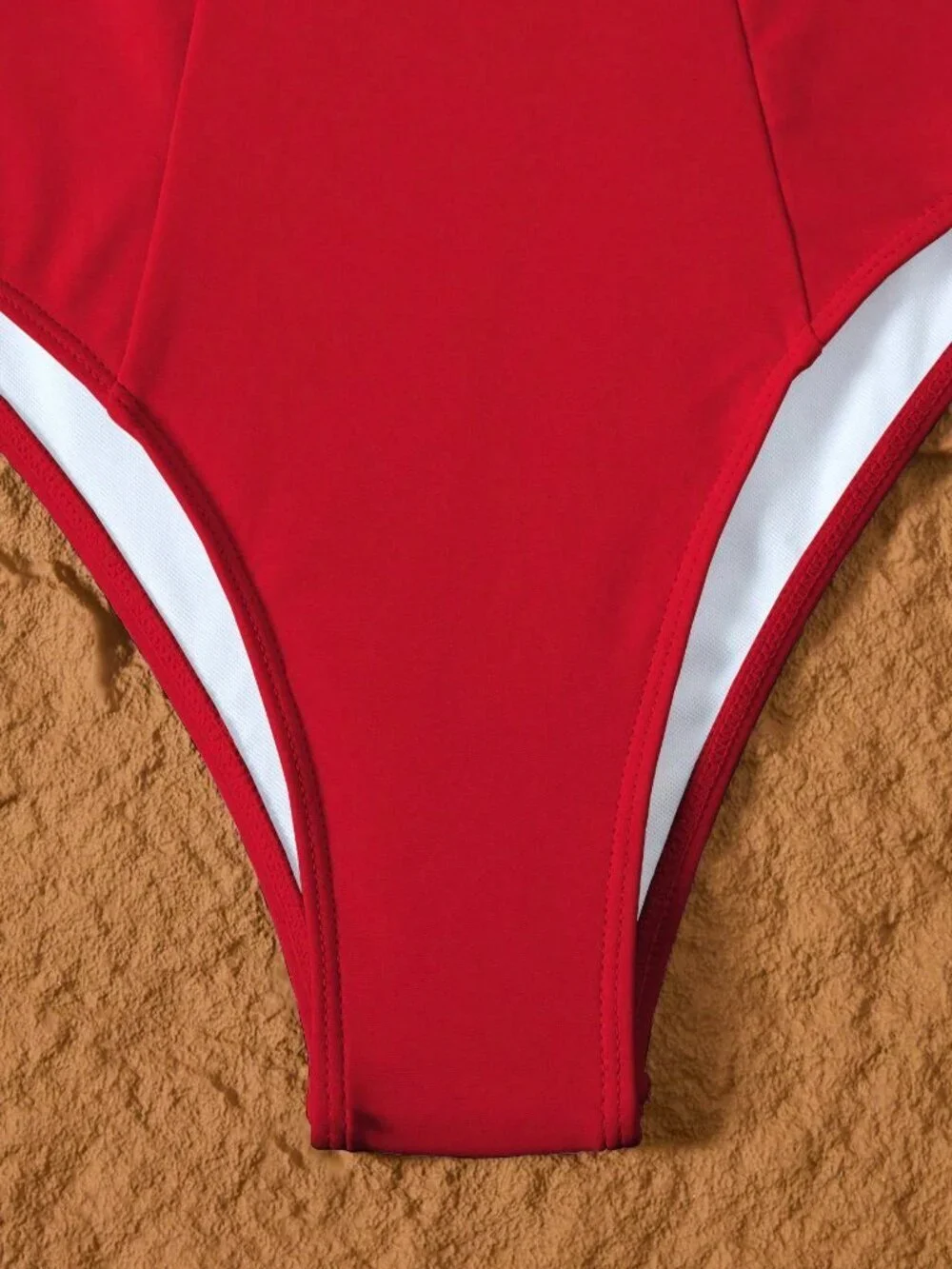 Red Casual Women's High Neck Tied One-Piece Swimsuit